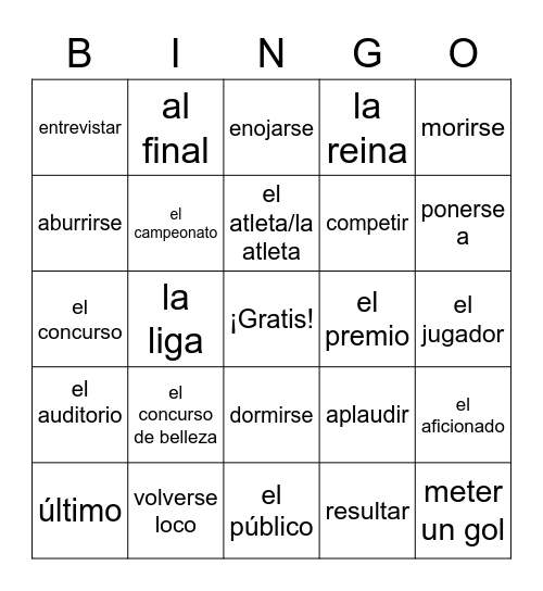 Tema 6A:  vocabulario Bingo Card