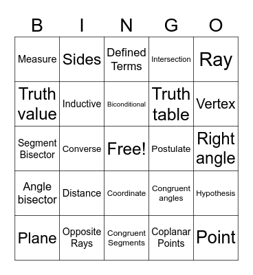 Geometry Bingo Card