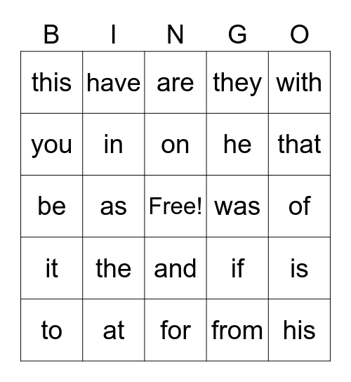 Unit 3-7 Heart Word Bingo Card