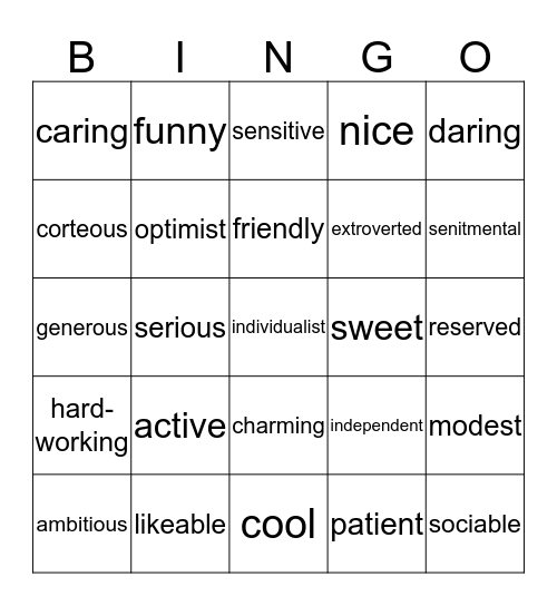 rasgos personales positivos Bingo Card