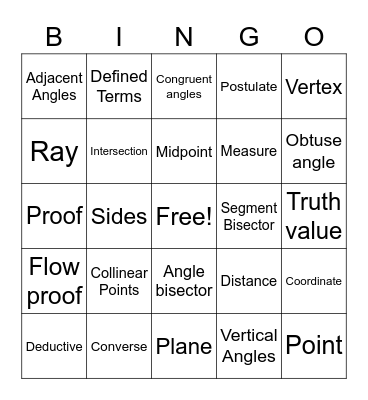 Geometry Bingo Card