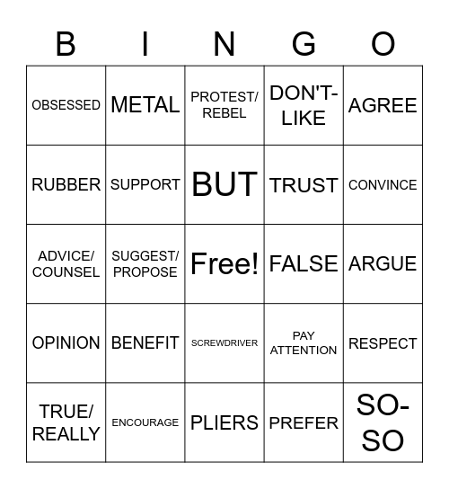 ASL 1 - Unit 8 Bingo Card
