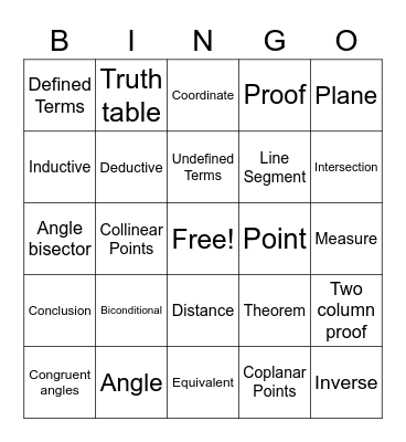 Geometry Bingo Card