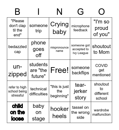 Graduation Bingo Card