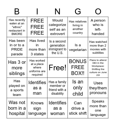 DEI BINGO Card