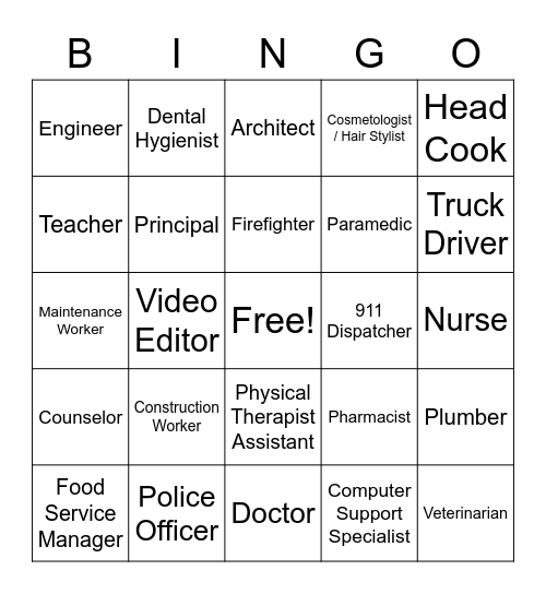 Jobs Bingo Card