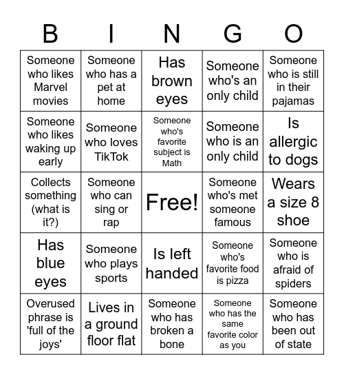 Human Bingo Card