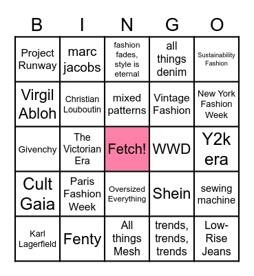 All Things Fashion Bingo Card