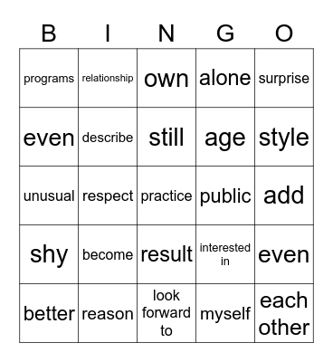 Chapters 1 and 2 Bingo Card
