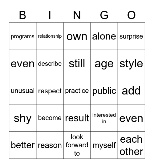 Chapters 1 and 2 Bingo Card