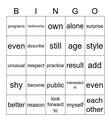 Chapters 1 and 2 Bingo Card