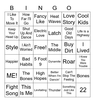 Summer Music Bingo Card