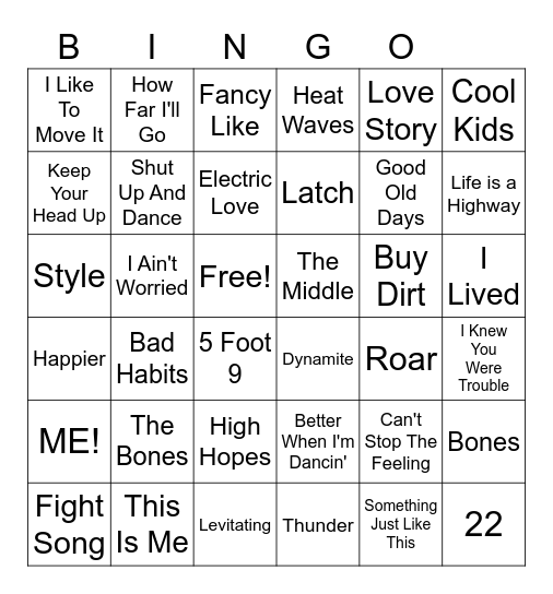 Summer Music Bingo Card