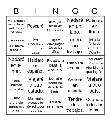 ¿Qué harás este verano? Bingo Card