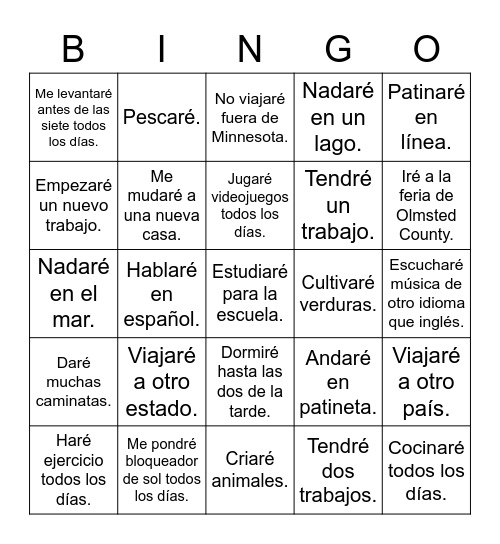 ¿Qué harás este verano? Bingo Card