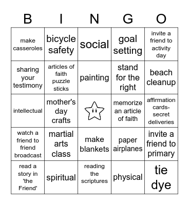 Best of Activity Days '22-'23 Bingo Card