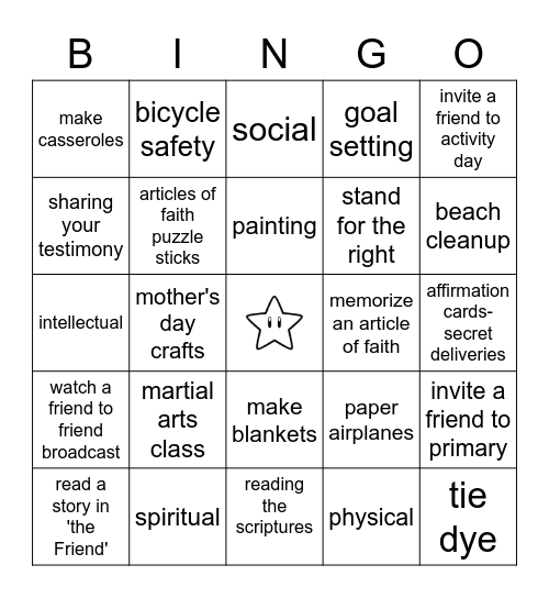 Best of Activity Days '22-'23 Bingo Card