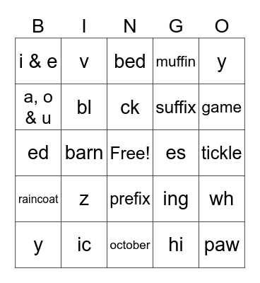 Reading Bingo Card