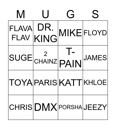 Mugshot Bingo Card