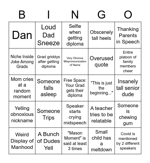 Graduation Bingo Card