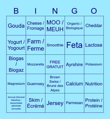 Dairy BINGO laitier Bingo Card