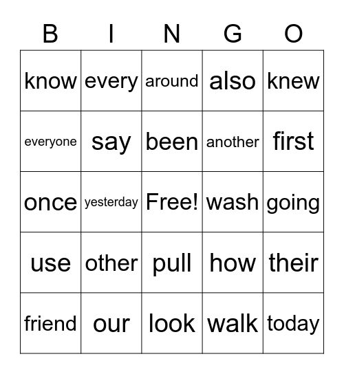 1st Gr. Red Words (end of year) Bingo Card