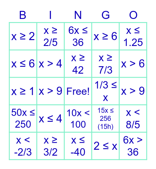 Inequality's Bingo! Bingo Card