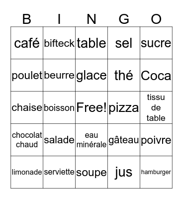 Food, beverages & table settings Bingo Card