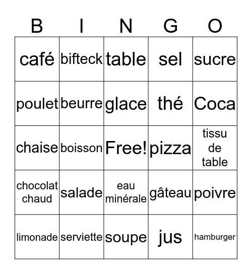 Food, beverages & table settings Bingo Card