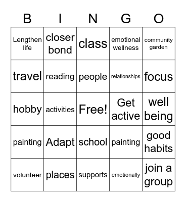 strengthen Social connection Bingo Card