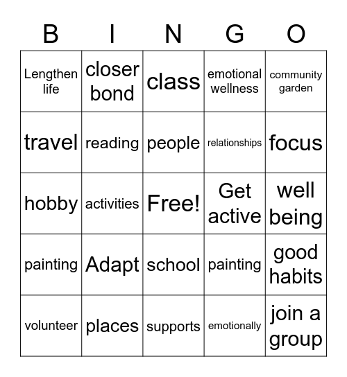 strengthen Social connection Bingo Card