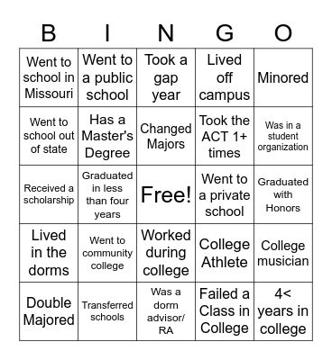 Teacher College Bingo Card