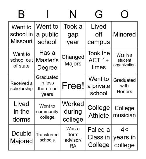 Teacher College Bingo Card