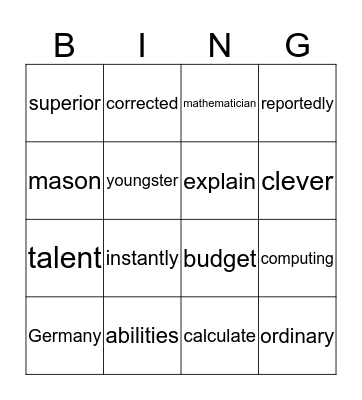 A Genius at Work Bingo Card