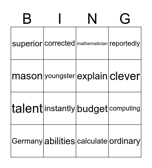 A Genius at Work Bingo Card