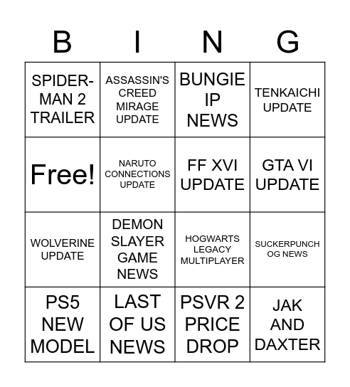 STATE OF PLAY Bingo Card