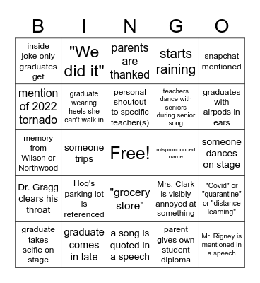 2023 Graduation Bingo Card