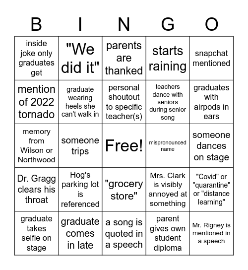 2023 Graduation Bingo Card