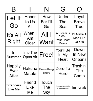 DISNEY HITS Bingo Card