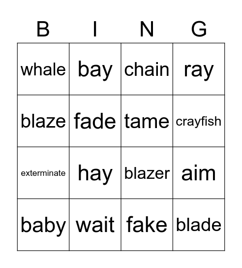 ai     ay     a      sounds Bingo Card