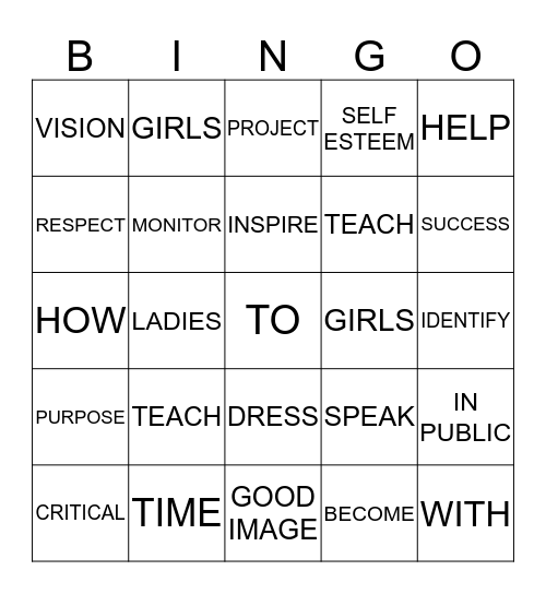 Ladies With Purpose Girls Club  Bingo Card