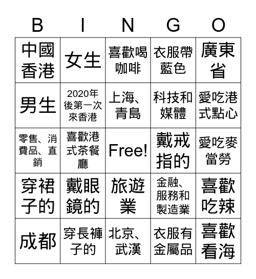 Hello, Hong Kong!  香港,你好! Bingo Card