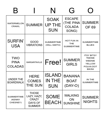 SUMMER SONGS Bingo Card