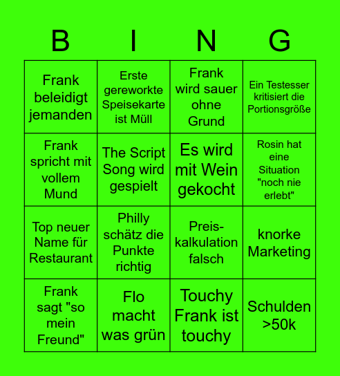 Roses Bingo Card