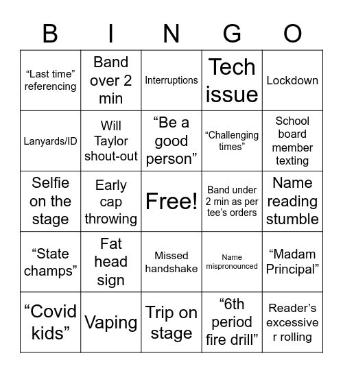 Graduation 2023 Bingo Card