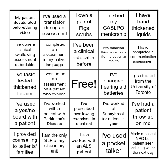 SLP BINGO Card