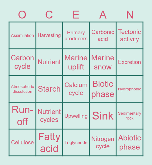 Nutrients - Bingo Card