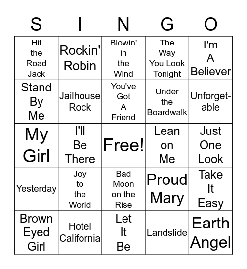 Oldies  But Goodies Bingo Card