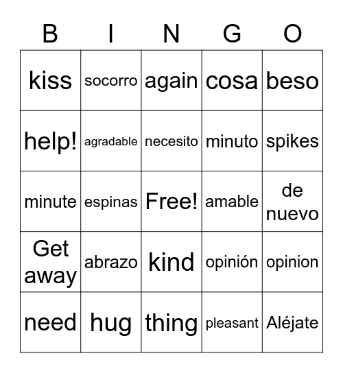 Necesito Un Abrazo: I Need a Hug Bingo Card
