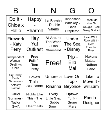 Song Bingo Card